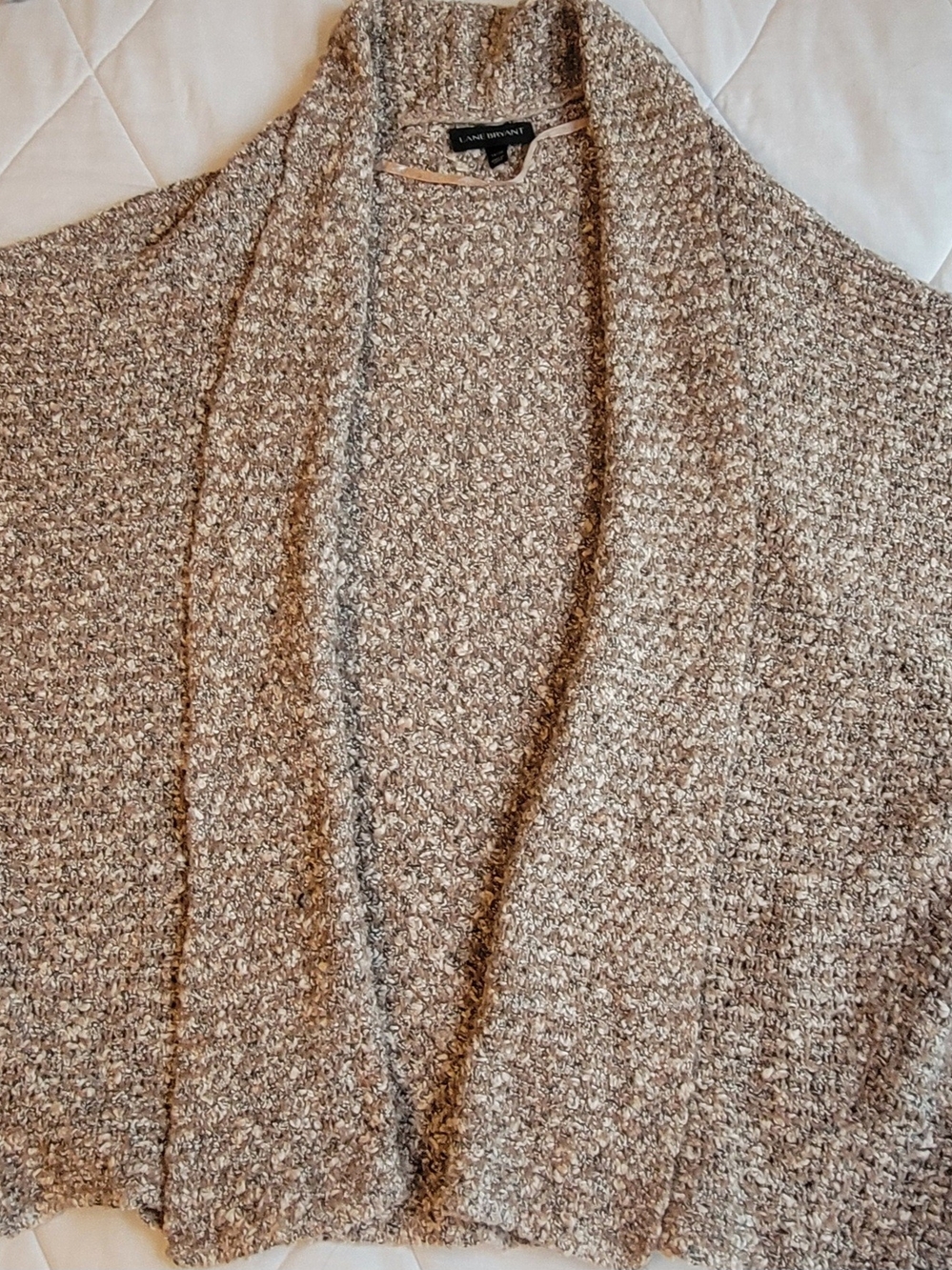 Lane Bryant Taupe-Cream Bouclé Open-Front Cardigan